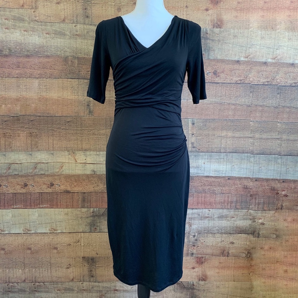 Boden Black Rita Ruched Short Sleeve Jersey Dress